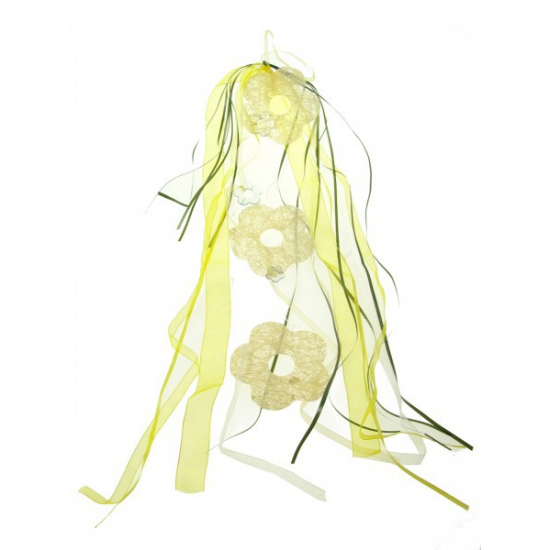 Ablakdísz virág sisal 70cm organza szalaggal sárga/zöld