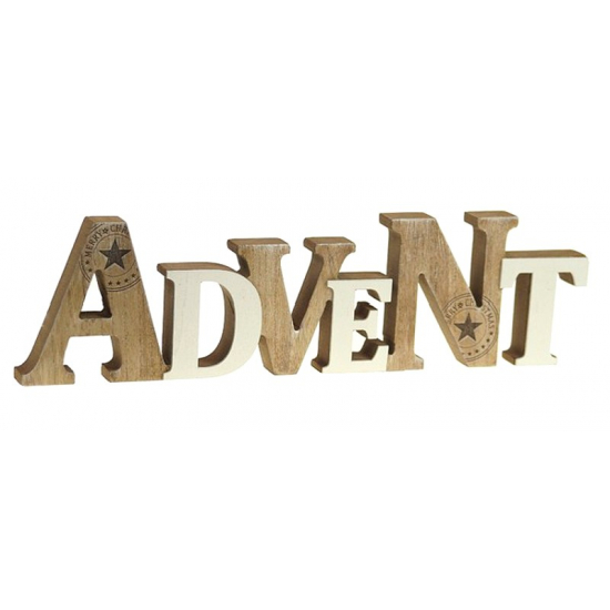 Advent felirat fa 9,5*36cm fehér/natúr