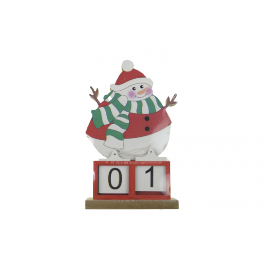 Adventi naptár fa hóember 10*4.8*15.7cm piros