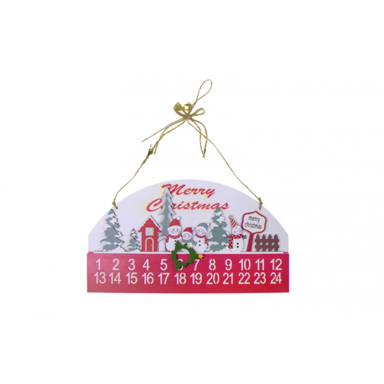 Adventi naptár fa hóemberes 25X0.5X14cm piros/fehér