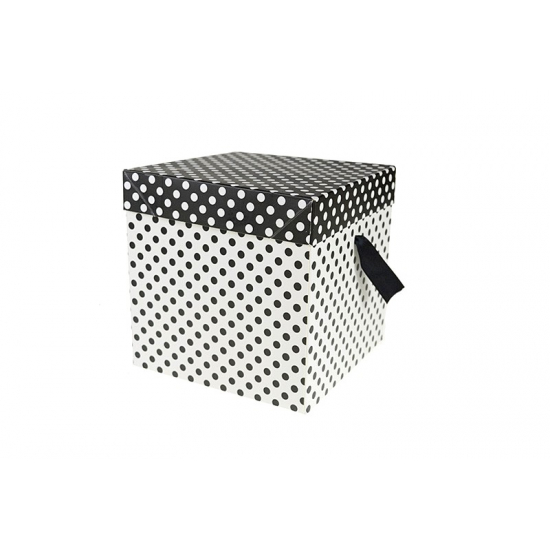 Ajándékdoboz papír pöttyös 15*15*15cm fekete/fehér