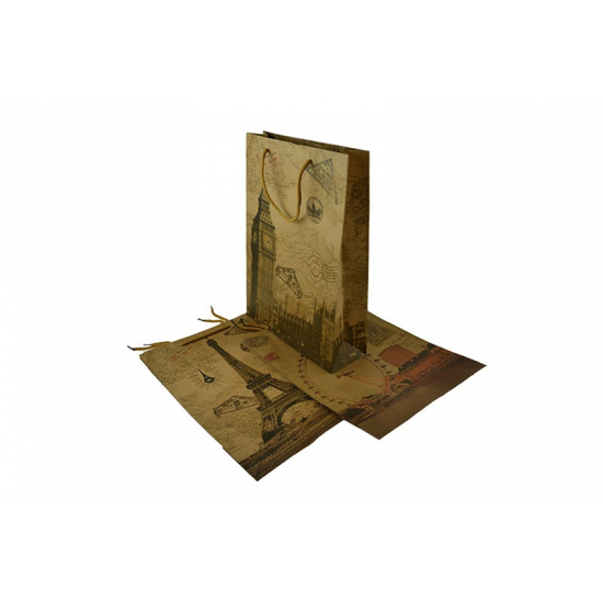 Ajándéktasak papír Paris/London 33*24*8cm több féle barna
