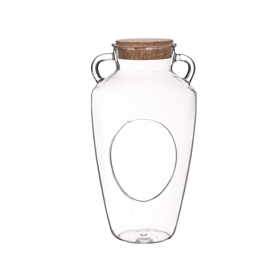 Amfora üveg parafával D12 H22cm átlátszó