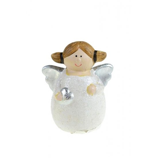 Figura angyal kerámia 5*7*9cm szívvel fehér