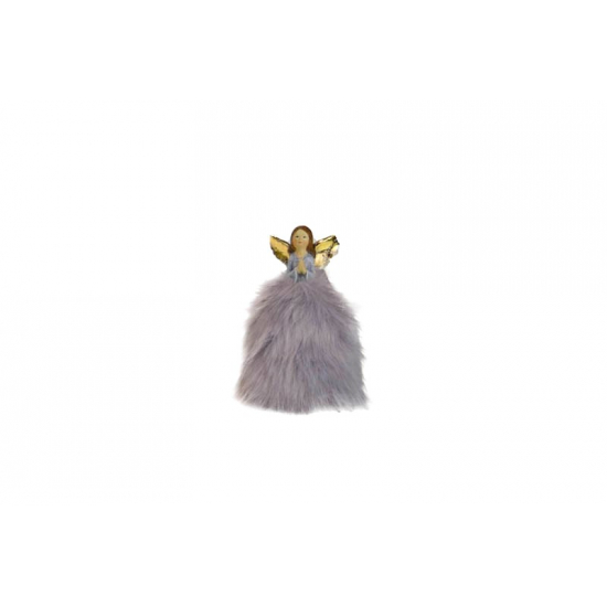 Figura angyal poly szőrme szoknyás 9*17cm imádkozó lila