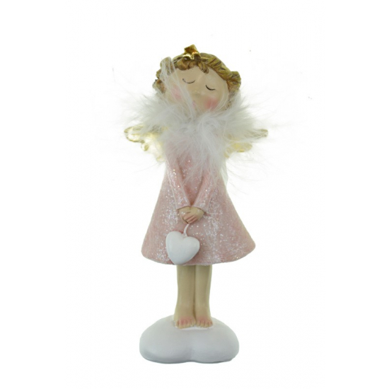 Figura angyal poly 13,5cm szívvel rózsaszín