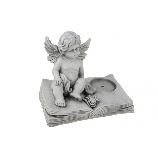 Figura angyal poly LED-es 25*16.5*21cm Nyugodj békében szürke