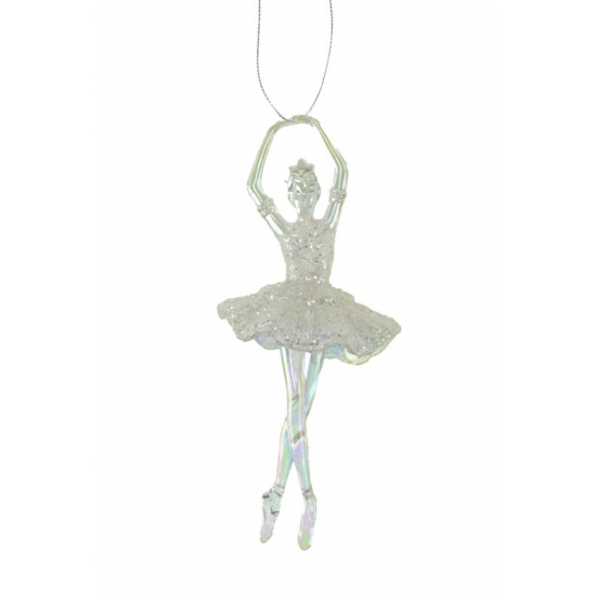 Karácsonyfa dísz Balerina akril 16cm akasztós átlátszó