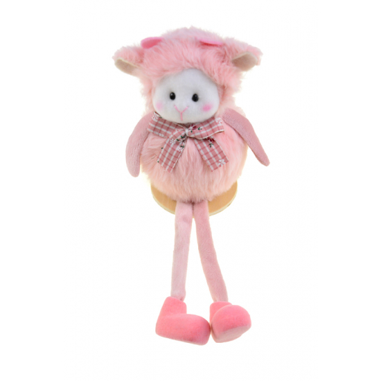 Bárány textil 23cm lógólábú rózsaszín