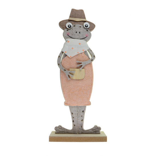 Béka fiú filc/fa 32cm 2D kalapos rózsaszín