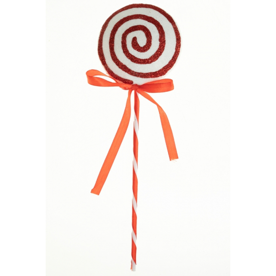 Beszúró nyalóka 27*10*2,5cm csavart minta glitteres piros