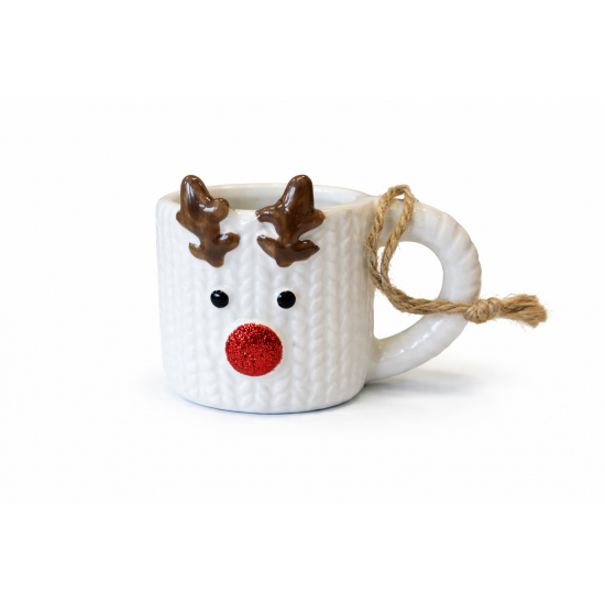 Dekor bögre kerámia szarvasos 6*8cm fehér