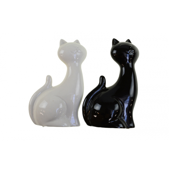 Figura cica kerámia 4*6*11cm fekete/fehér