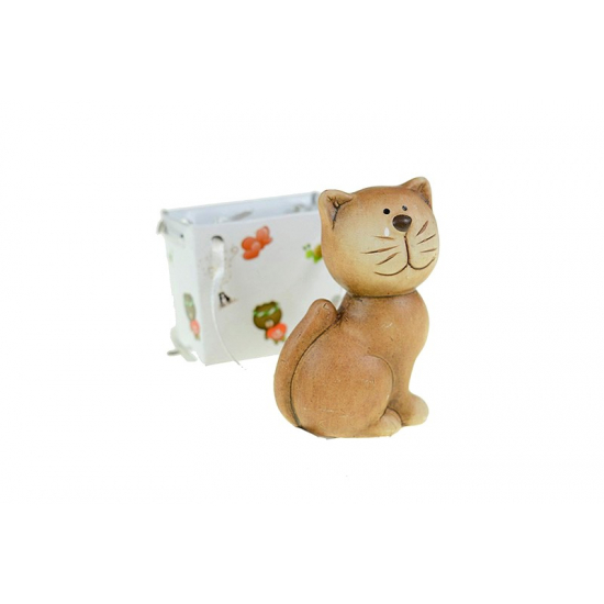 Figura cica kerámia tasakban 8cm barna