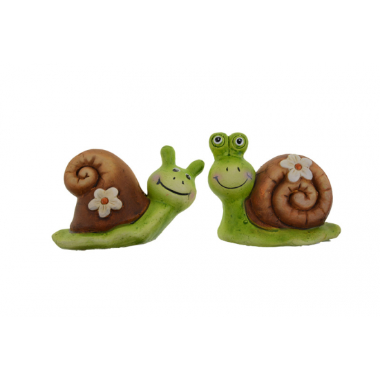 Figura csiga poly virágos 9,5*4,5*6cm 2éle zöld/barna