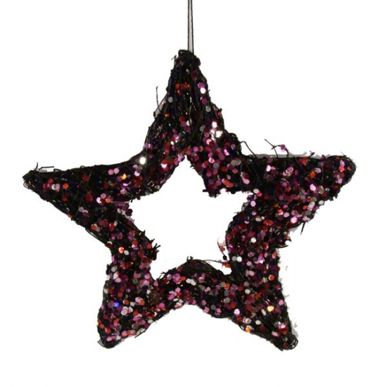 Csillag inda flitteres 20cm open fekete/pink