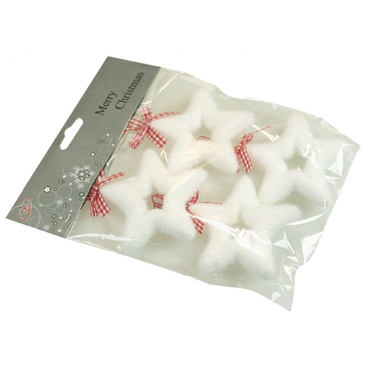 Csillag foam kockás masnival 8cm s/4 fehér