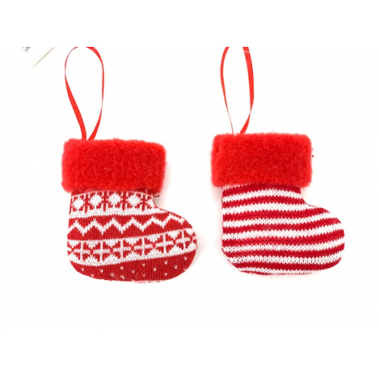 Csizma textil akasztós 8CM 2féle piros/fehér