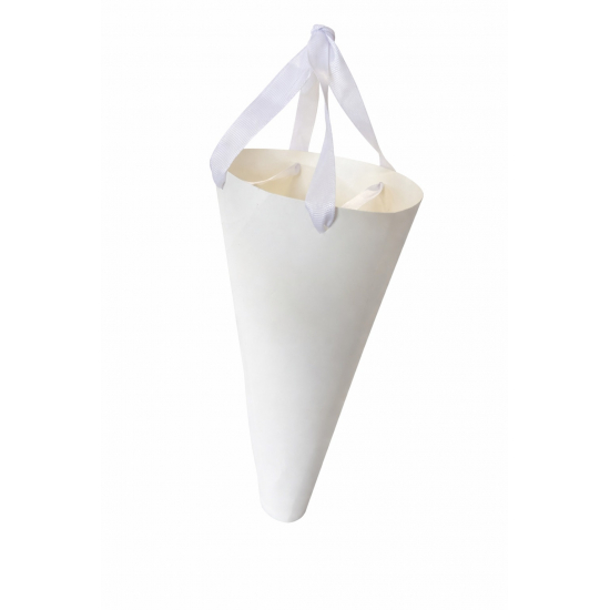 Papír csokortartó tölcsér 13*27cm fehér