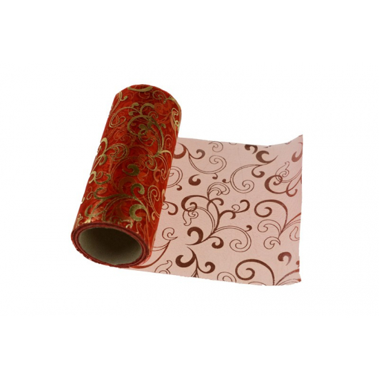 Csomagoló organza mintás 12cm*10y piros/arany