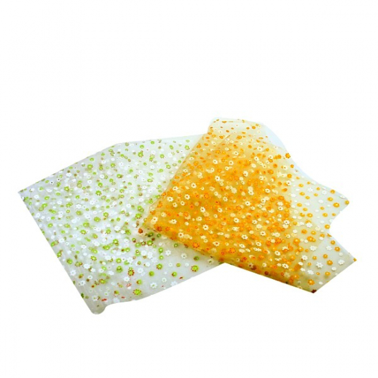 Csomagoló organza virág mintás 60*60cm fehér/narancs
