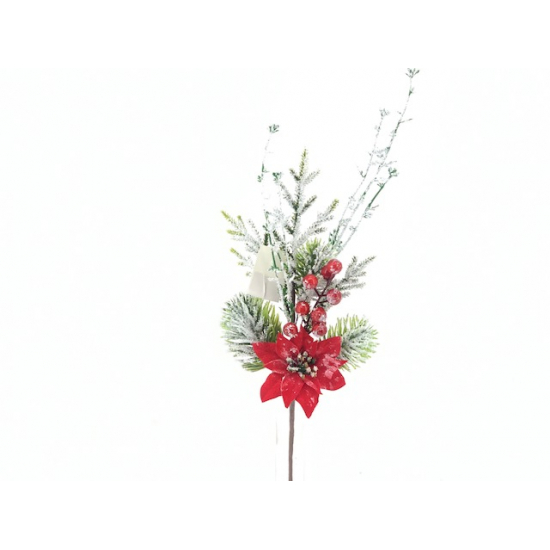 Dekor fenyőág bogyós 51CM mikulásvirággal zöld/piros