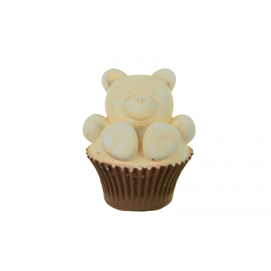 Figura maci gipsz 7cm muffin papírban krém