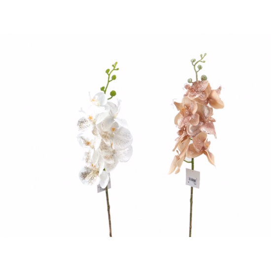 Dekor orchidea ág 88CM glitteres fehér