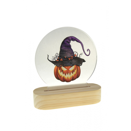 Dekoráció akril LEDes kör 15*6*16 Halloween átlátszó