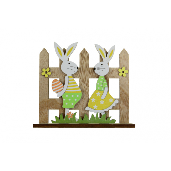 Dekoráció fa 7x3.2x5.3cm kerítés + nyuszik