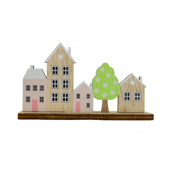 Dekoráció fa 9.5x3x5.5cm házikók + fa natúr