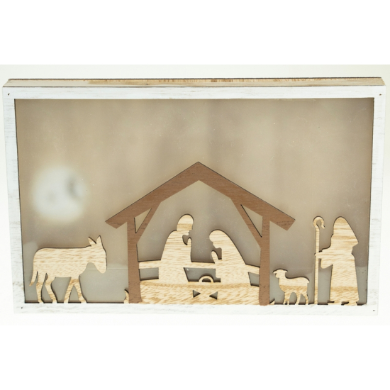Dekoráció fa Betlehem 22*3,8cm LED-es natúr