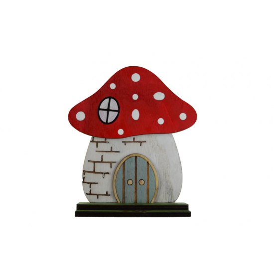 Dekoráció fa gombaház 17.3*15*4cm piros