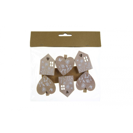 Dekoráció szív/ház fa 16cm s/6 natúr