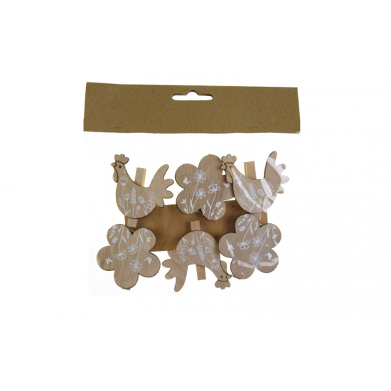 Dekoráció tyúk/virág fa 16cm s/6 natúr
