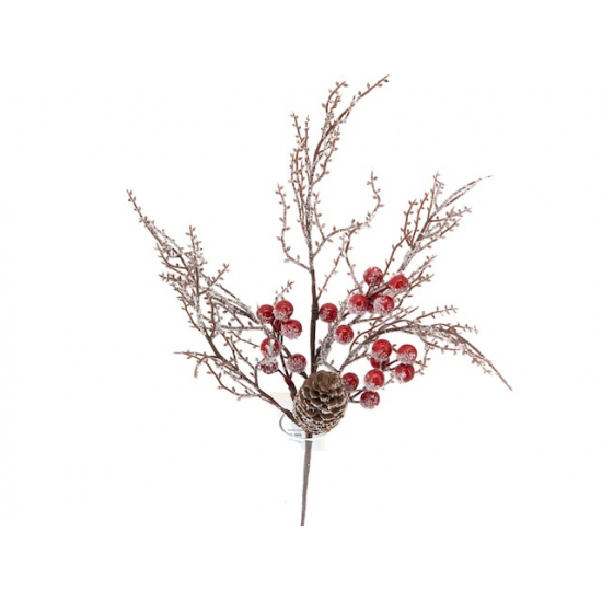 Dekorág vesszős/bogyós 38CM tobozzal barna/piros