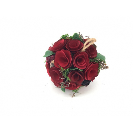 Dekor gömb rózsás D12cm akasztós piros/zöld