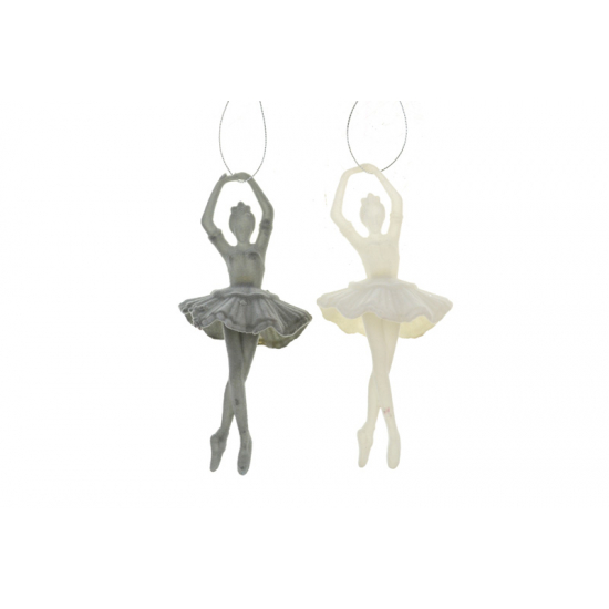 Karácsonyfa dísz balerina 17x7.5cm akasztós fehér/szürke