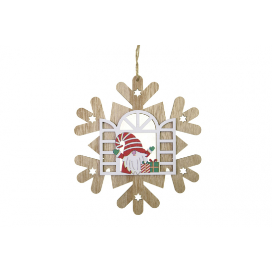 Dísz hópehely fa mikulással  15*0,7cm barna