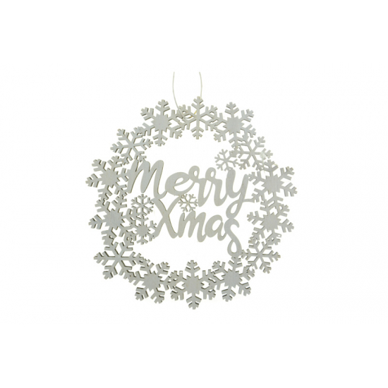 Dekoráció Merry Ch fa hópelyhes koszorú 21*15*0.5CM akasztós fehér