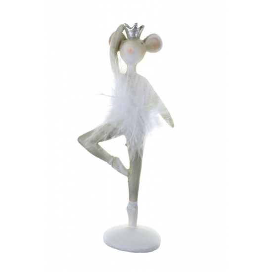 Figura egér poly táncos 8*5*17,5cm fehér