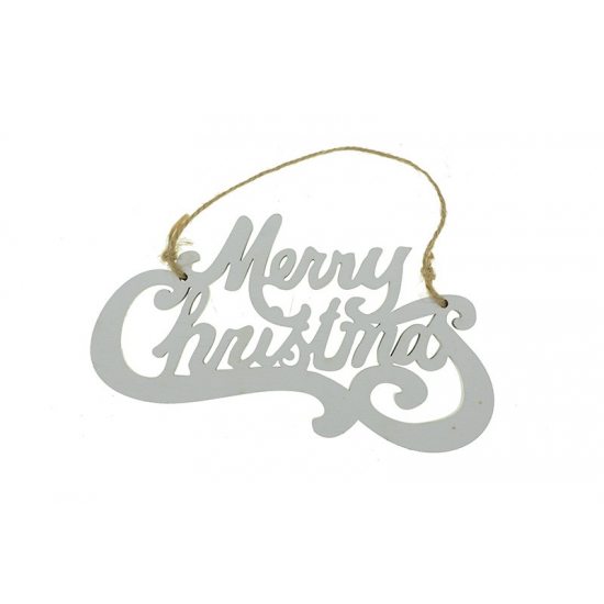 Felirat Merry Christmas fa LV 15*8cm akasztós fehér