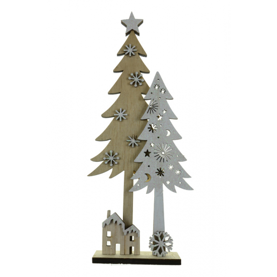 Fenyő fa talpas 30*12.5*4.5cm páros natúr/fehér