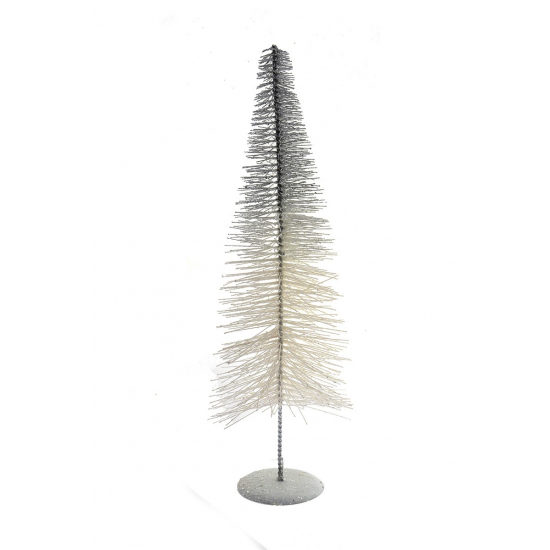 Fenyő fém stilizált 40cm glitteres fehér/ezüst