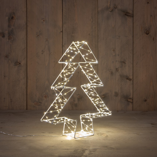 Fenyőfa fém LED-es 36cm fehér