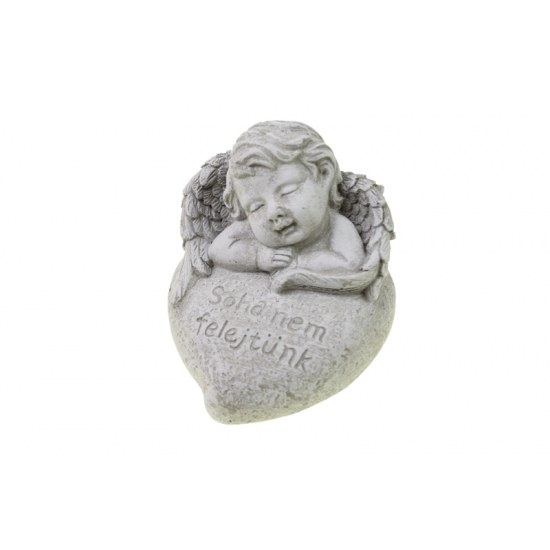 Figura angyal kő szívvel 10x12x11cm szürke
