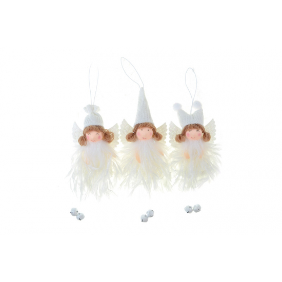 Figura angyal plüss akasztós 16cm 3 féle fehér