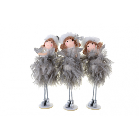 Figura angyal plüss álló 20cm 3féle szürke