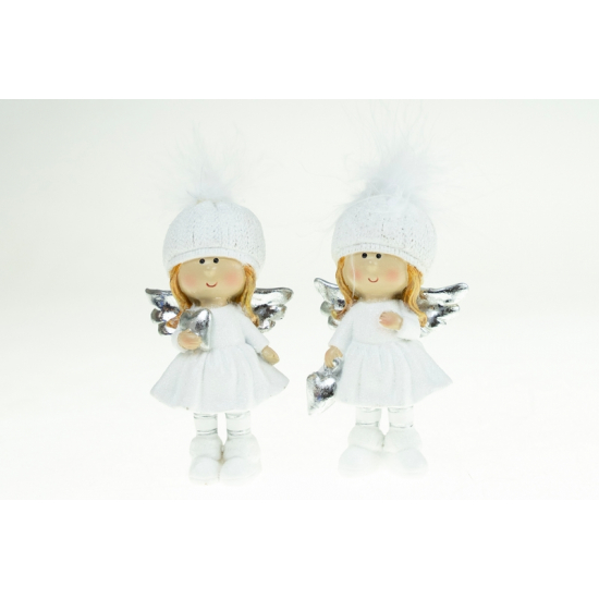Figura angyal poly 10,5cm szívvel 2féle fehér