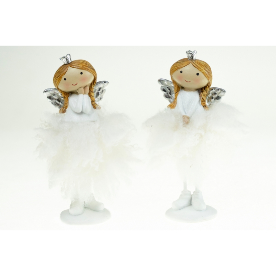 Figura angyal poly 14cm toll szoknyás 2féle fehér